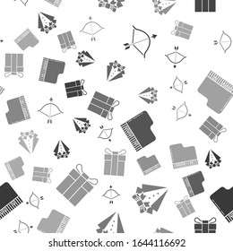 Set Bow and arrow, Suit, Grand piano and Gift box on seamless pattern. Vector