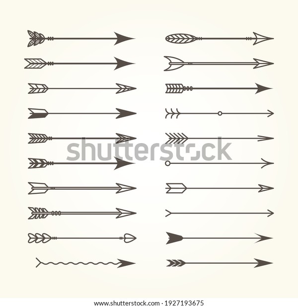 Set of bow arrows, archery arrows in\
different designs, heraldic elements,\
vector