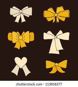 Set of bow. Collection of ties in bows. Decorative drawn elements for design