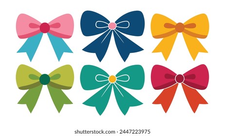 Set of Bow gift ribbo minimal isolated flat vector pro collection illustration on white background