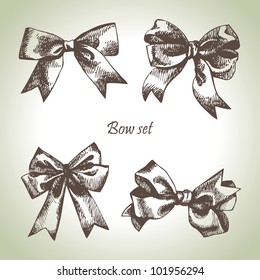 Set Of Bow. Hand Drawn Illustrations Of Ribbons