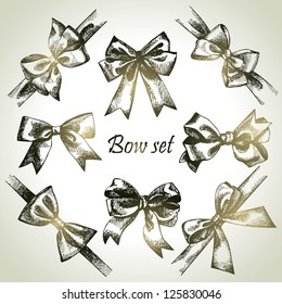 Set of bow. Hand drawn illustrations of ribbons	
