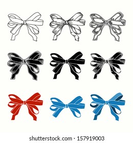 Set of bow. Hand drawn illustrations of ribbons 