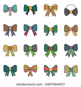 Set of bow icon. Hand drawn doodle vector design.