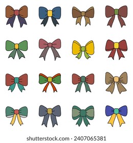 Set of bow icon. Hand drawn doodle vector design.