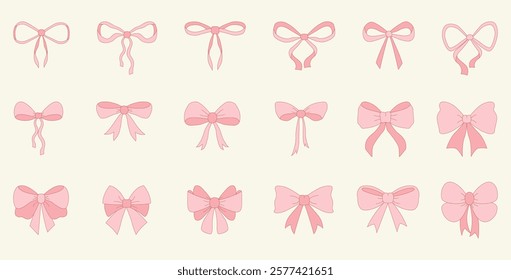 Set of bow icons. Bowknots. Hair accessories. Design elements for presents. Vector illustration.