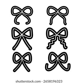 Set Of Bow Knot Ribbon Accessories Collection Doodle Collection Black and White