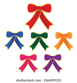 Set of bow with ribbon on white background