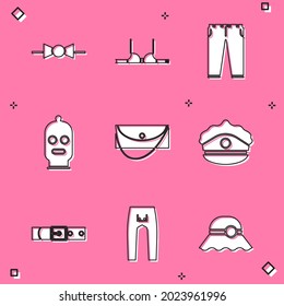 Set Bow tie, Bra, Pants, Balaclava, Clutch bag, Police cap with cockade, Leather belt and  icon. Vector