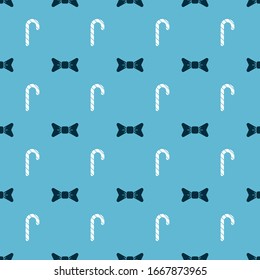 Set Bow tie and Christmas candy cane with stripes on seamless pattern. Vector