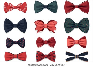 Set of Bow tie decorative element isolated on white 