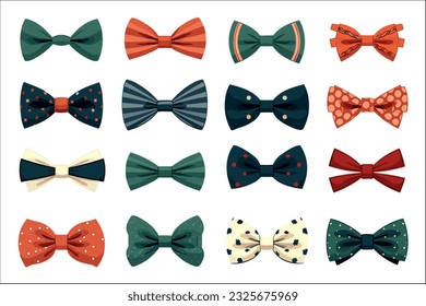 Set of Bow tie decorative element isolated on white 