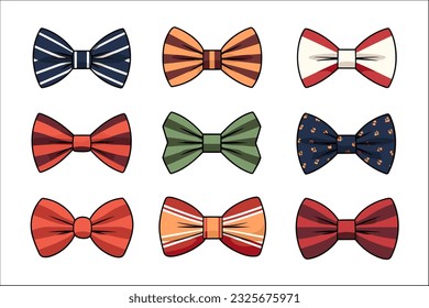 Set of Bow tie decorative element isolated on white 