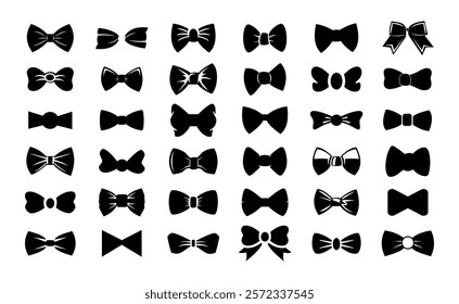 Set of Bow tie icon. Bowtie butterfly black silhouette vector