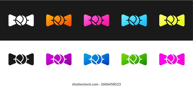 Set Bow tie icon isolated on black and white background.  Vector