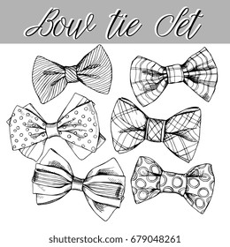 Set of a Bow tie. Vector black and white illustration.