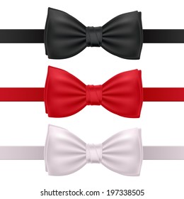 Set of bow ties isolated on white background - red, black and white.