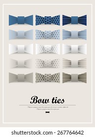 Set of bow ties in three colors and three designs on the one flyer with big copy space.