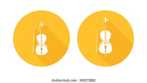 Set of Bowed Musical Orchestra Instruments. Vector Icons of Violin and Cello isolated on white. More Musical Instruments in Portfolio.