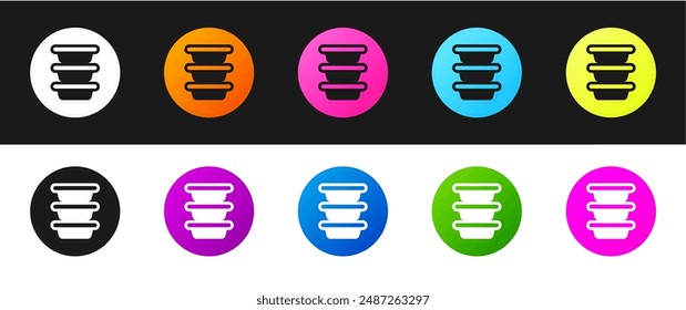 Set Bowl icon isolated on black and white background.  Vector