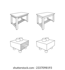Set of Bowl Table line simple furniture design, element graphic illustration template