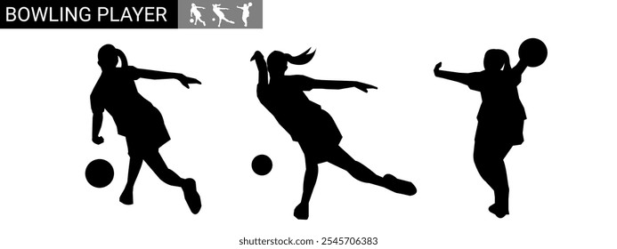 Set of bowler silhouettes. bowler, hobby, sport. different actions, poses. vector illustration.