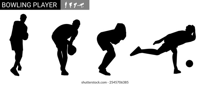 Set of bowler silhouettes. bowler, hobby, sport. different actions, poses. vector illustration.