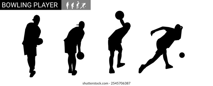 Set of bowler silhouettes. bowler, hobby, sport. different actions, poses. vector illustration.