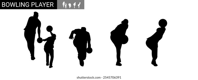 Set of bowler silhouettes. bowler, hobby, sport. different actions, poses. vector illustration.