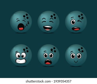 Set of bowling ball cartoon character. Cute bowling ball emoticon. Illustration vector 