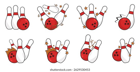 Set of bowling ball in cartoon style. Vector illustration