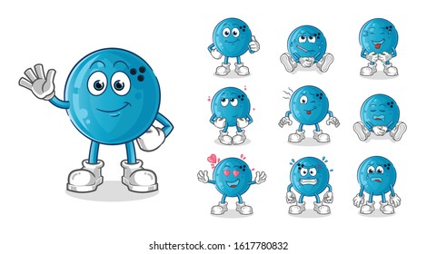 set of bowling ball cartoon. with a variety of expressions, including sad, in love, angry, crying and others. cartoon mascot vector