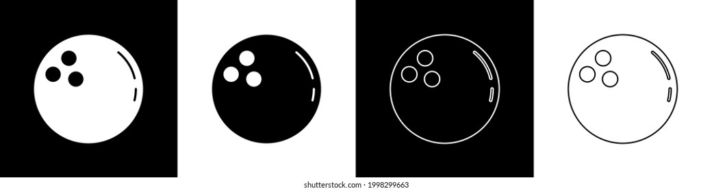 Set Bowling ball icon isolated on black and white background. Sport equipment.  Vector