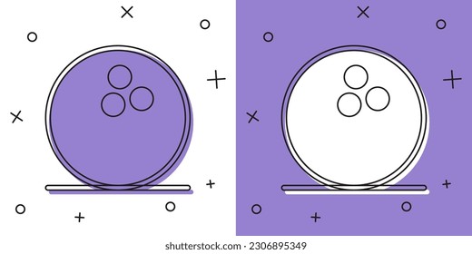 Set Bowling ball icon isolated on white and purple background. Sport equipment.  Vector