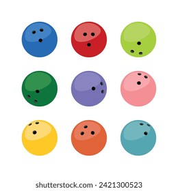 Set of bowling ball icons. Symbol of game, recreation or sports competition. Bowling figures.