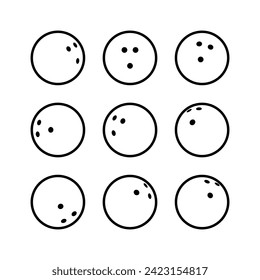 Set of bowling ball icons. Symbol of game, recreation or sports competition. Bowling figures.