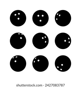 Set of bowling ball icons. Symbol of game, recreation or sports competition. Bowling figures.