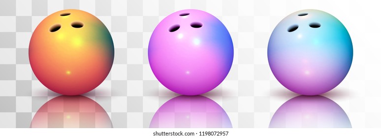 set of bowling balls on a white background with a shadow.