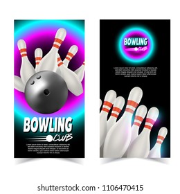 Set of bowling banner, poster.