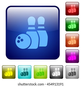 Set of bowling color glass rounded square buttons