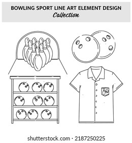 Set of Bowling equipment hand drawn vector illustration. Sports icon design template.