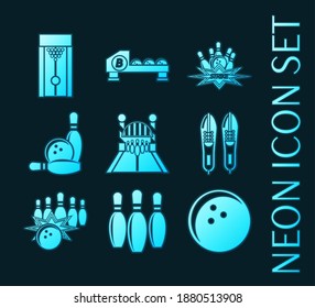 Set of Bowling glowing neon style icons