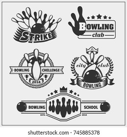 Set of bowling icons, emblems, labels, badges and design elements.