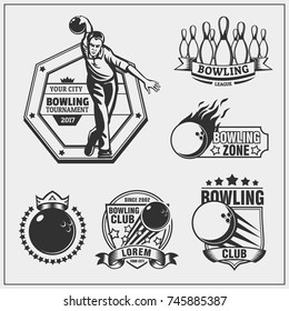 Set of bowling icons, emblems, labels, badges and design elements.