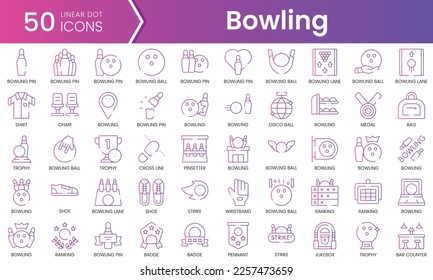 Set of bowling icons. Gradient style icon bundle. Vector Illustration