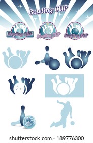 Set of bowling icons, isolated on white, vector illustration