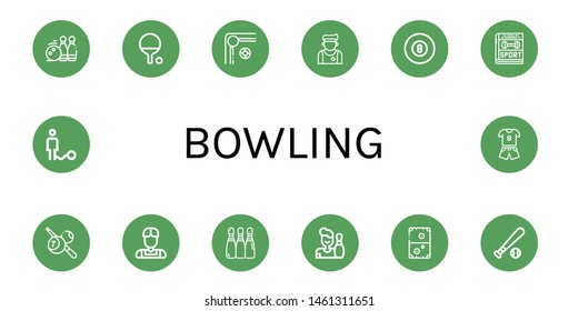 Set of bowling icons such as Bowling pins, Ping pong, Billiard, Athlete, Sport, Bowling, Air hockey, Baseball ball, Ball ,