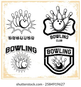 Set of Bowling logo, badge design. Bowling Typography Art