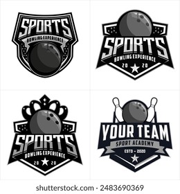 Set of Bowling logo badge label vector, ball on white background