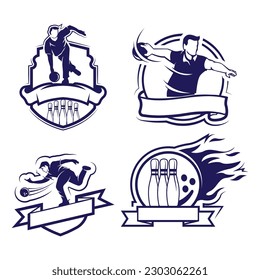 Set of bowling logo design template. Bowling silhouette illustration template